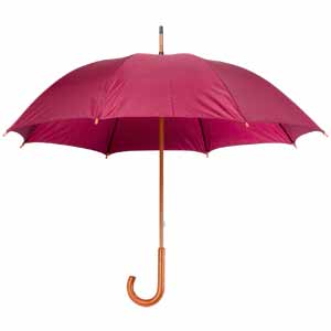 Зонт-трость механический, деревянная ручка, нейлон, D=105, бордовый