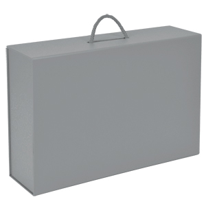 Коробка  складная подарочная  с ручкой,  серебристый, 37x25 x10cm,  кашированный картон, тисн