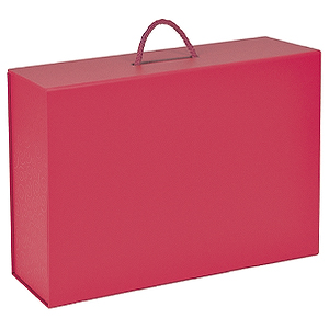 Коробка  складная подарочная  с ручкой, красный, 37x25 x10cm,  кашированный картон, тисн,  шелкогр.