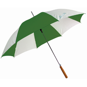 Зонт-трость с деревянной ручкой, полуавтомат; белый с зеленым; D=103 cм; нейлон; шелкография