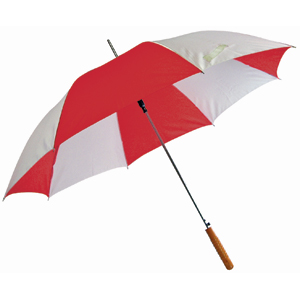 Зонт-трость с деревянной ручкой, полуавтомат; белый с красным; D=103 cм; нейлон; шелкография