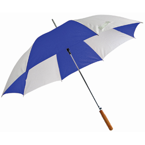 Зонт-трость с деревянной ручкой, полуавтомат; белый с синим; D=103 cм; нейлон; шелкография