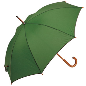 Зонт-трость с деревянной ручкой, полуавтомат; зеленый; D=103 см, L=90см; нейлон; шелкография