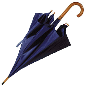 Зонт-трость с деревянной ручкой, полуавтомат; синий; D=103 см, L=90см; нейлон; шелкография