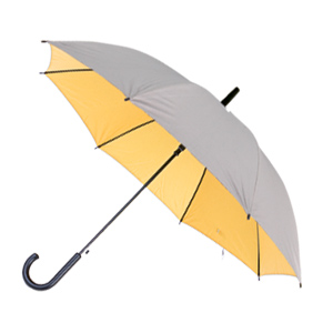 Зонт-трость с пластиковой ручкой, полуавтомат, серебро/желтый нейлон, D=102 см