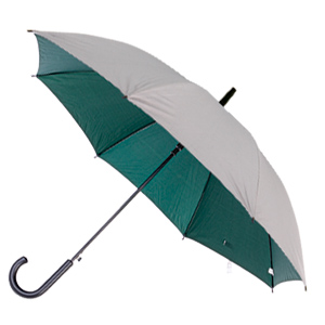 Зонт-трость с пластиковой ручкой, полуавтомат, серебро/зеленый нейлон, D=102 см