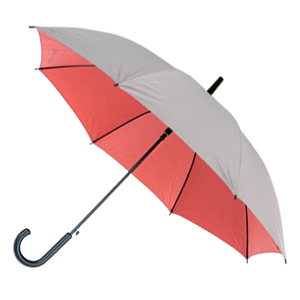 Зонт-трость с пластиковой ручкой, полуавтомат, серебро/красный нейлон, D=102 см